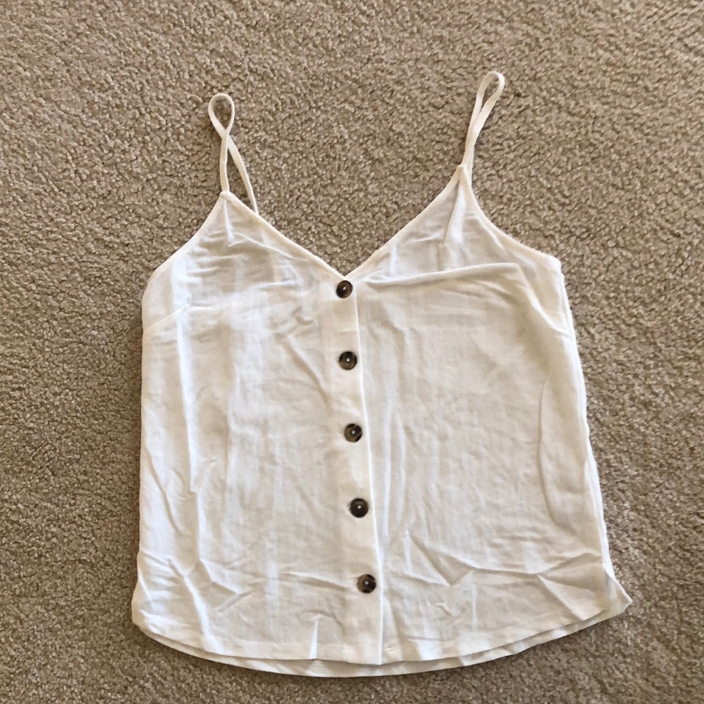 White Button Front Tank